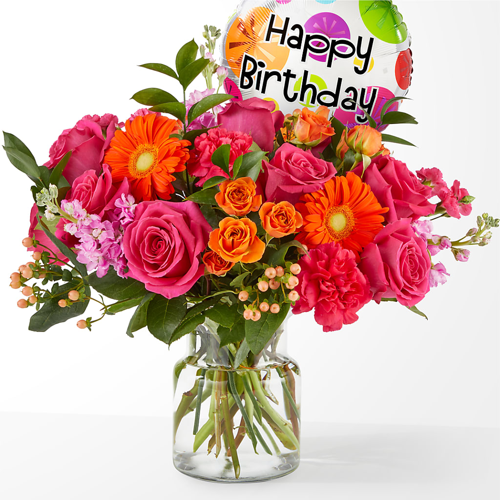 Fiesta Bouquet with Birthday Balloon – Jazmin Flowers, Chicago IL