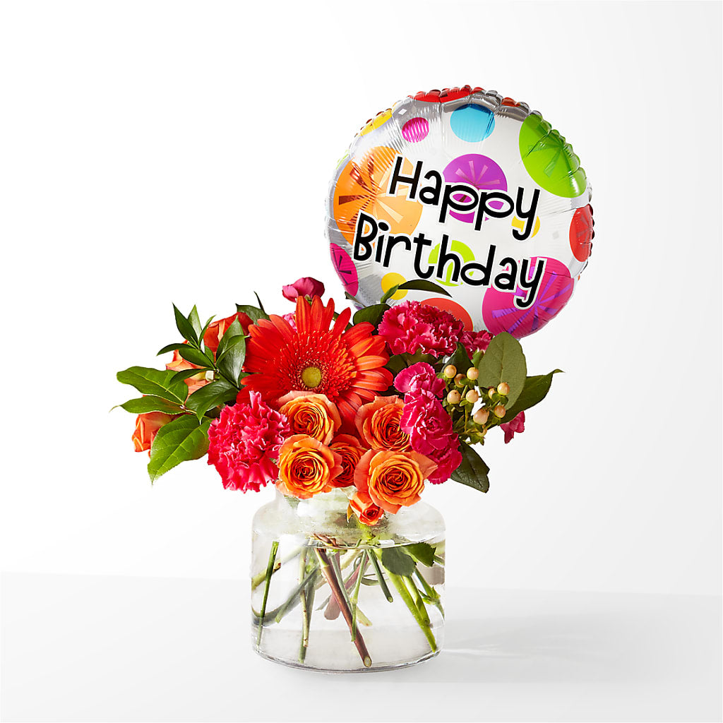 Fiesta Bouquet with Birthday Balloon – Jazmin Flowers, Chicago IL