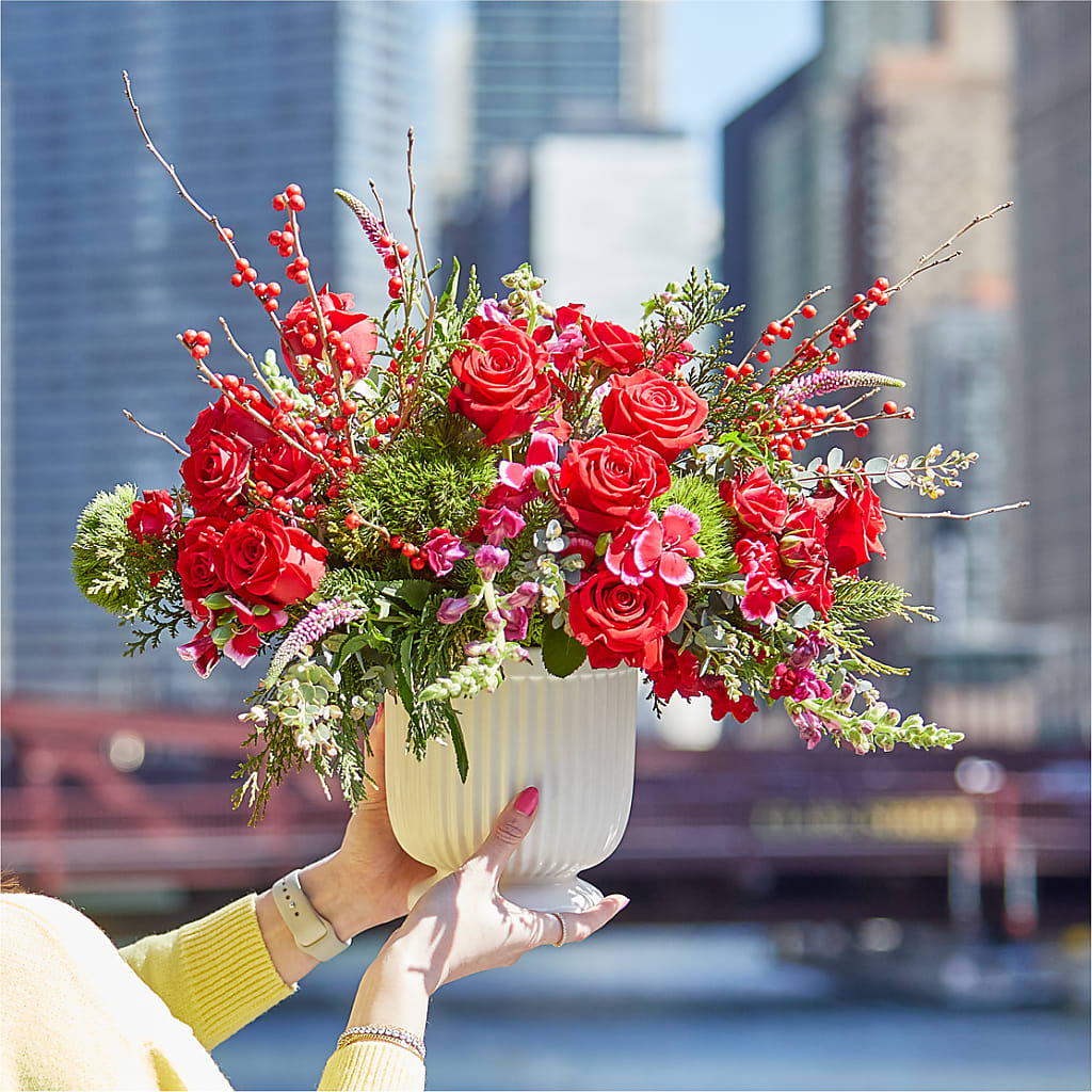 Big Red Bow Bouquet – Jazmin Flowers, Chicago IL