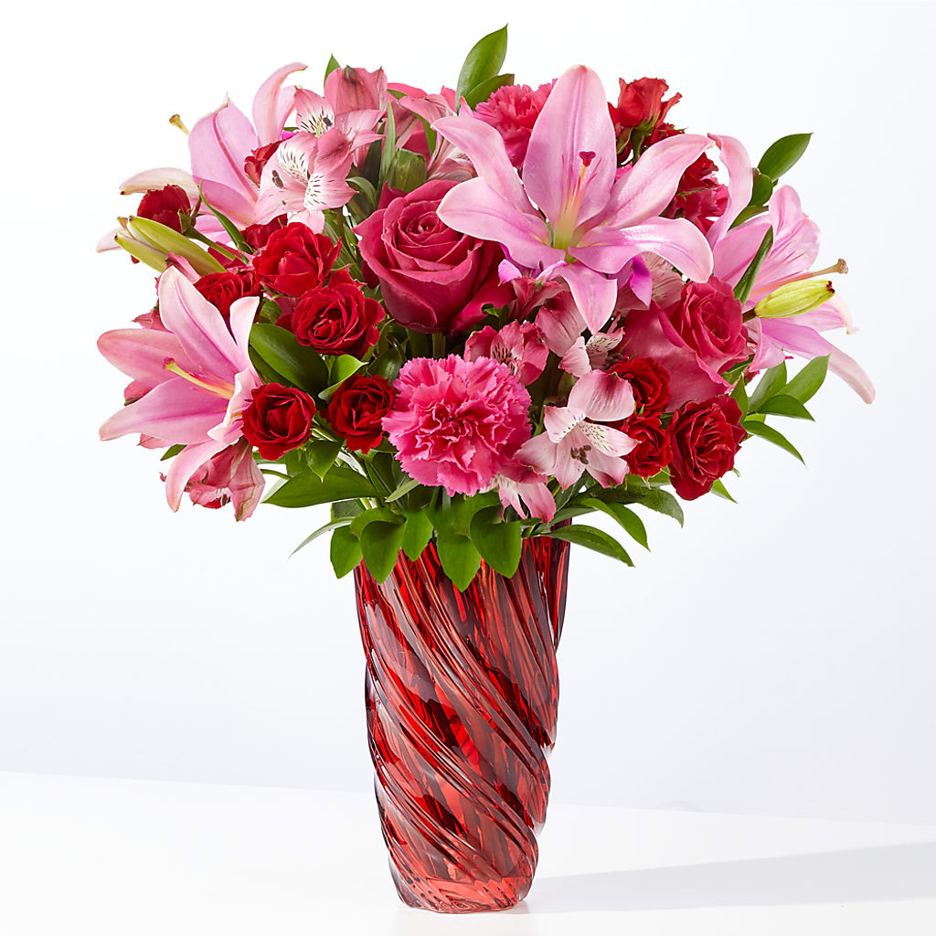 In Love Bouquet with Luxe Swirl Vase – Jazmin Flowers, Chicago IL