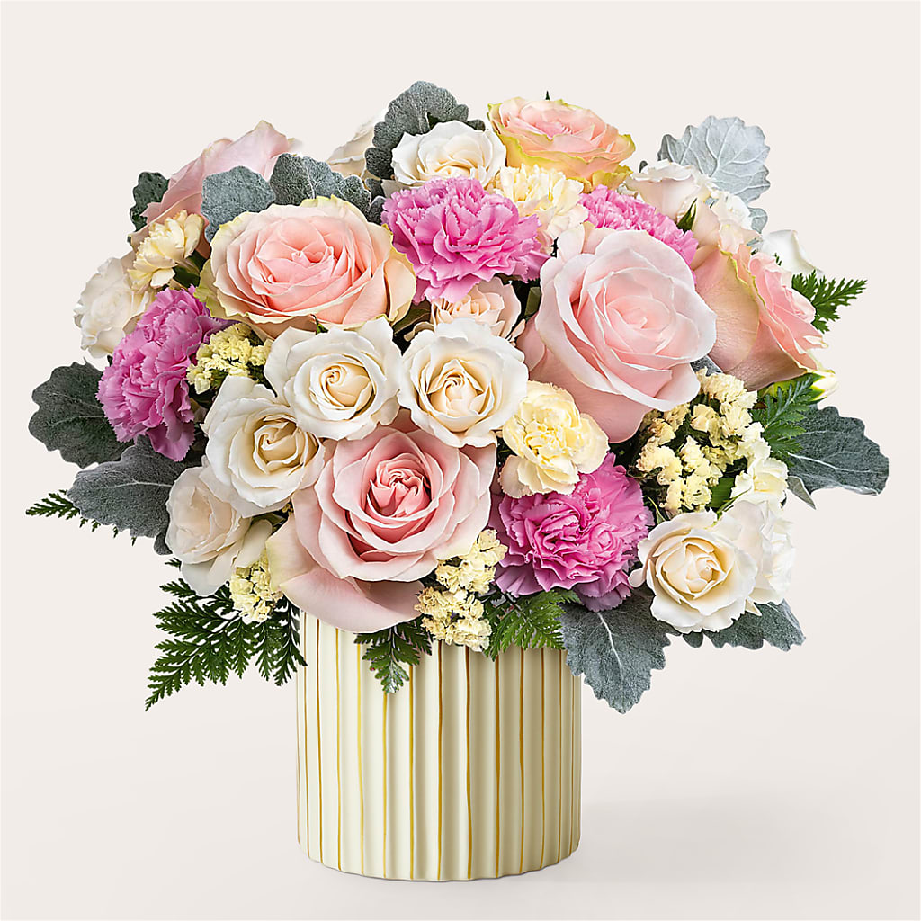 Blissful Moments Bouquet with Ivory Vase – Jazmin Flowers, Chicago IL