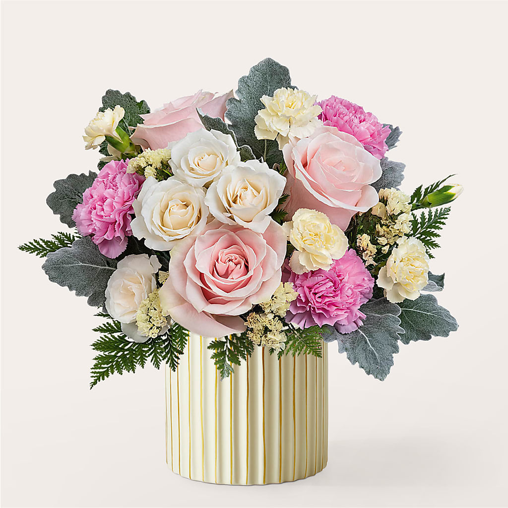 Blissful Moments Bouquet with Ivory Vase – Jazmin Flowers, Chicago IL