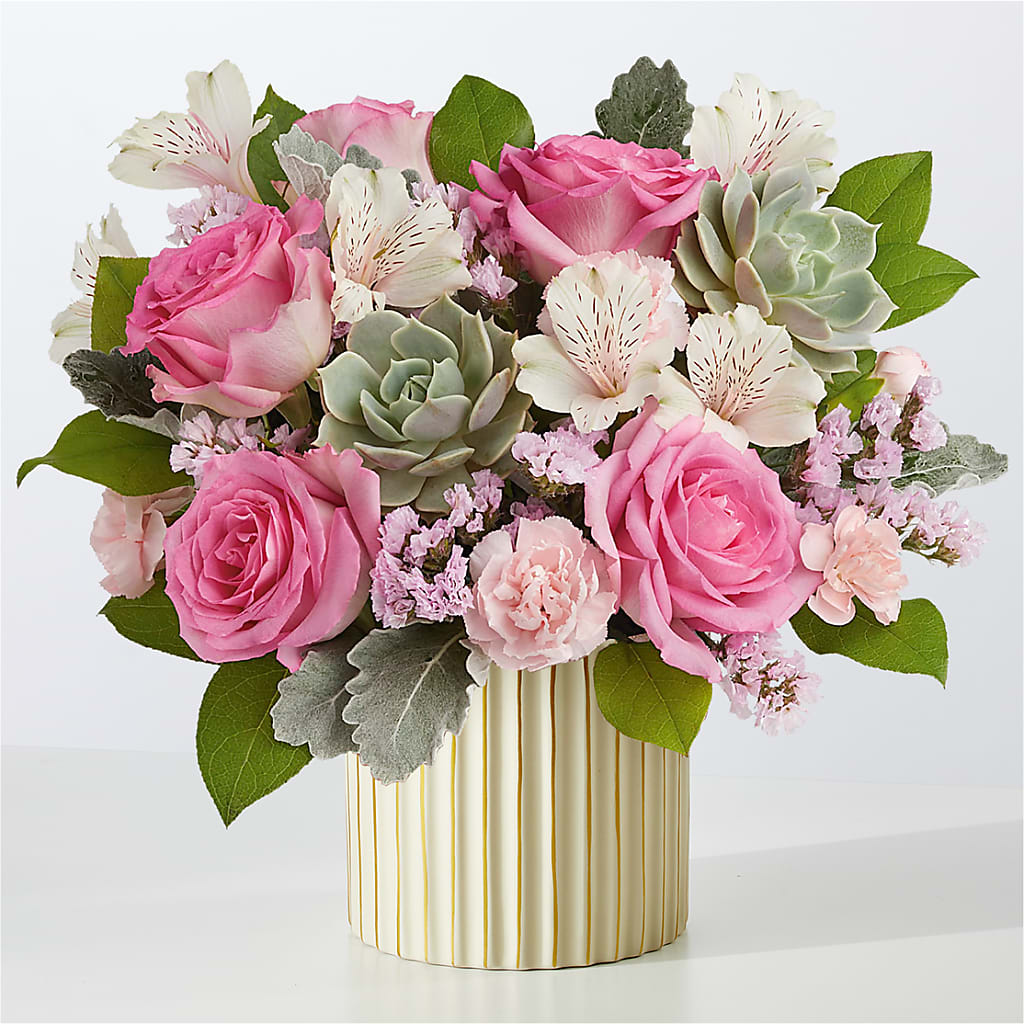 Dusty Rose Bouquet with Ivory Vase – Jazmin Flowers, Chicago IL