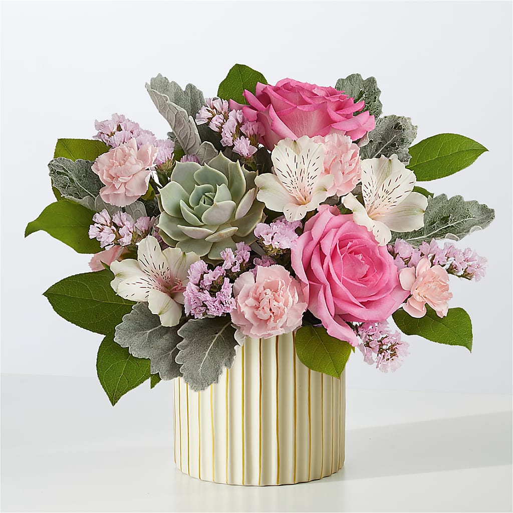 Dusty Rose Bouquet with Ivory Vase – Jazmin Flowers, Chicago IL