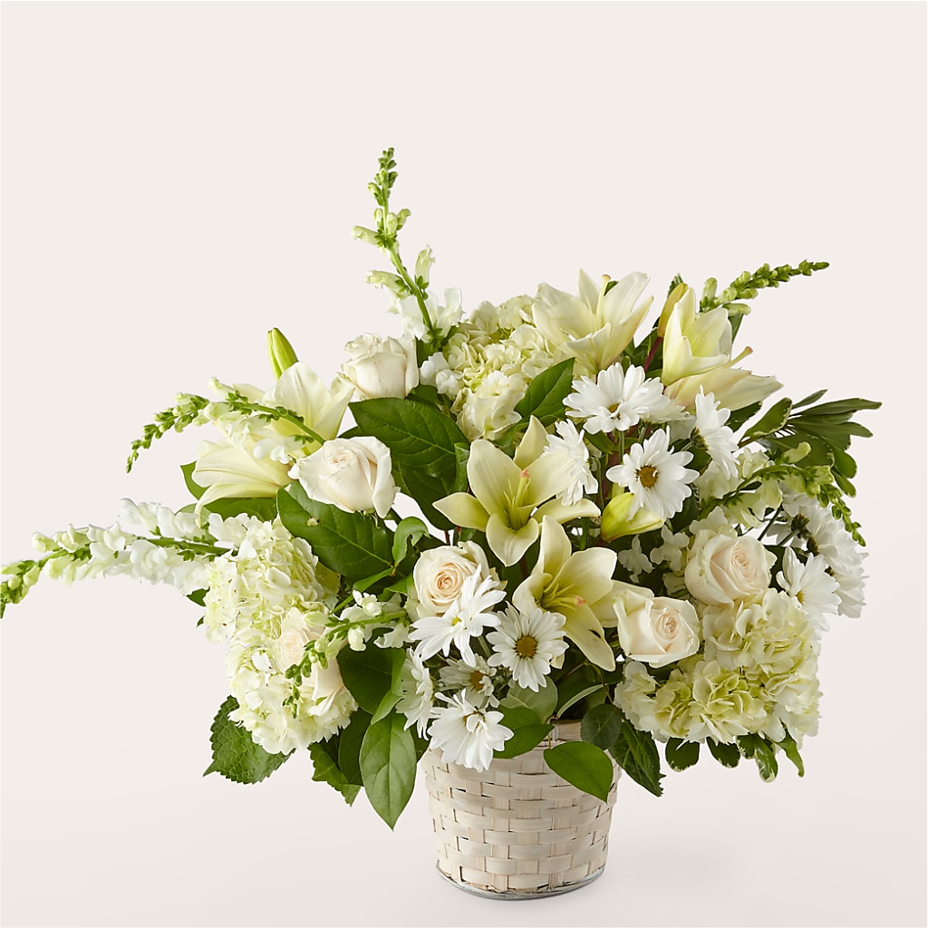 Ivory Elegance Floral Basket – Jazmin Flowers, Chicago IL