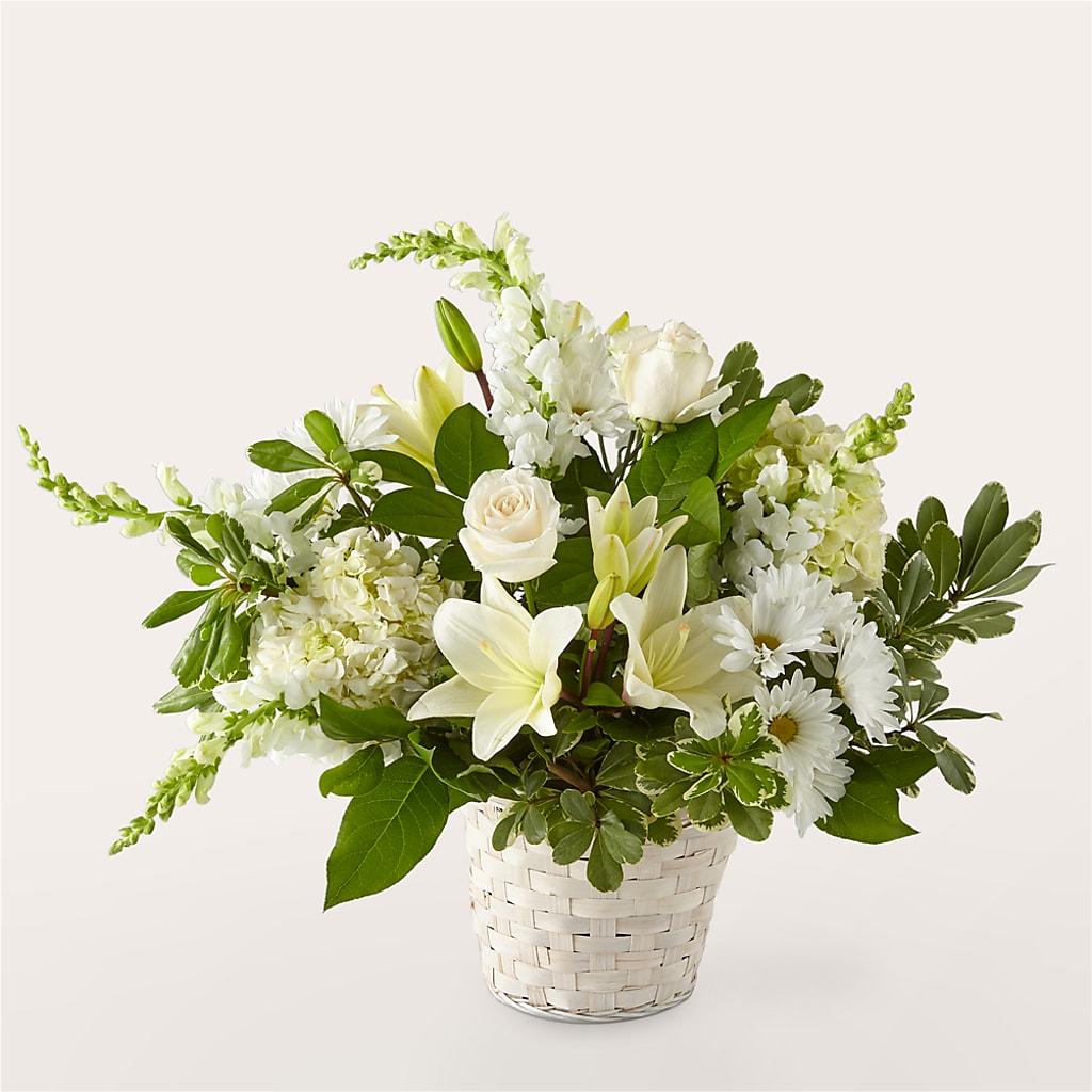 Ivory Elegance Floral Basket – Jazmin Flowers, Chicago IL