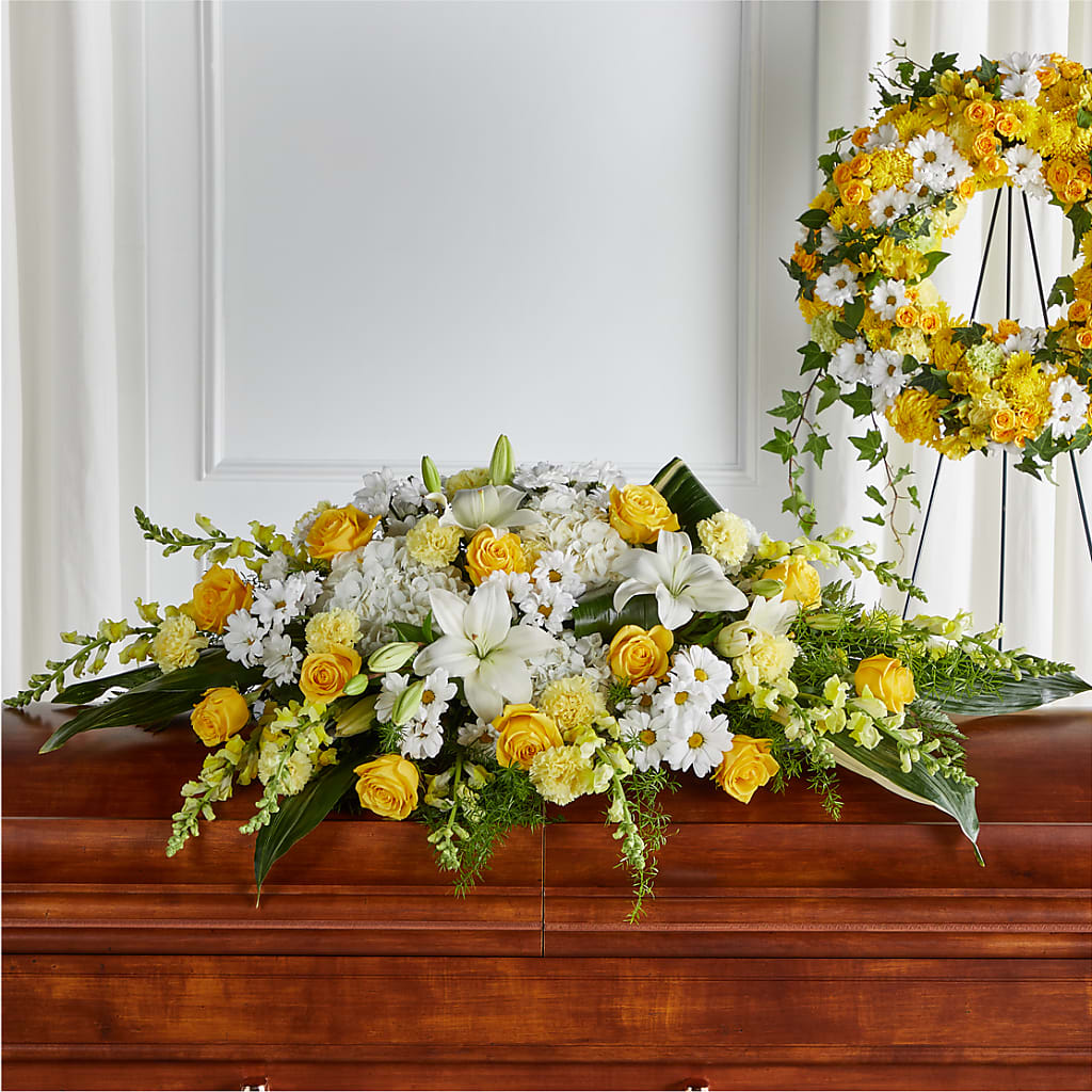 Golden Harmony Casket Spray – Jazmin Flowers, Chicago IL