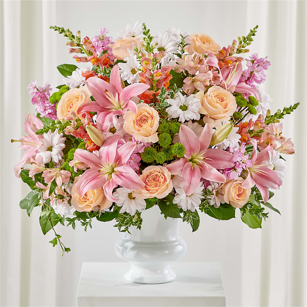 Heartfelt Gesture Urn Arrangement – Jazmin Flowers, Chicago IL
