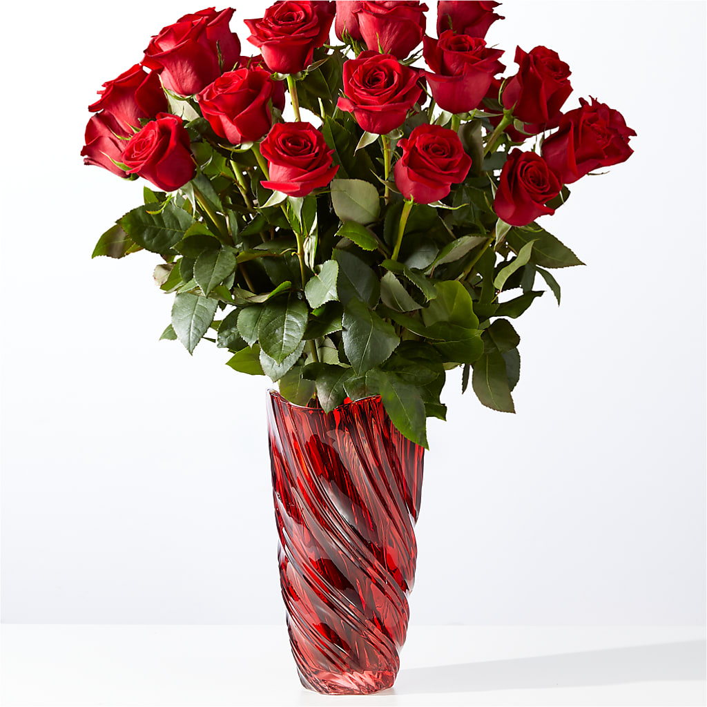 Classic Love Red Rose Bouquet with Luxe Swirl Vase – Jazmin Flowers, Chicago IL