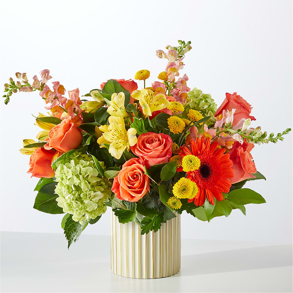 Autumn Sunshine Bouquet with Ivory Vase –  Jazmin Flowers, Chicago IL