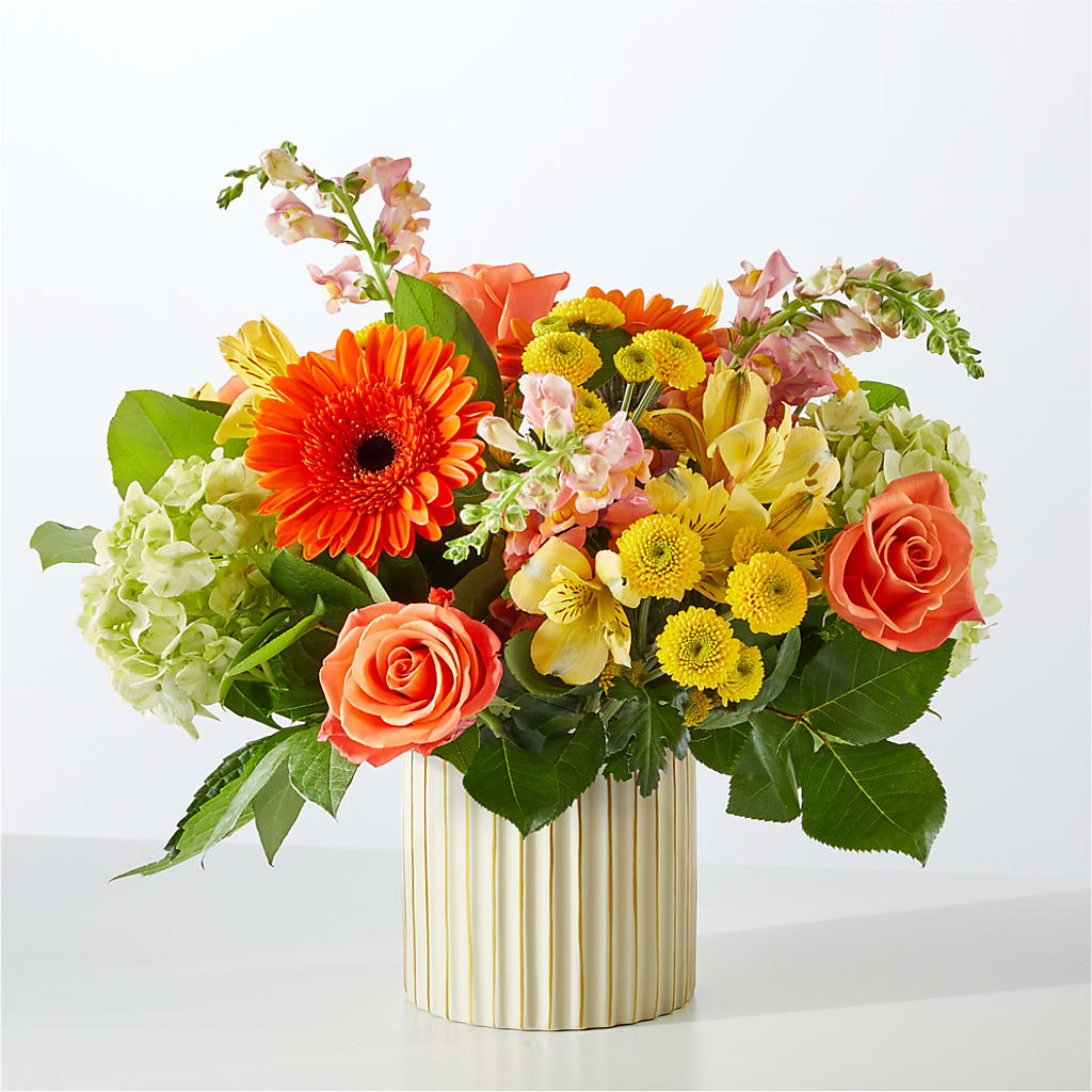 Autumn Sunshine Bouquet with Ivory Vase –  Jazmin Flowers, Chicago IL