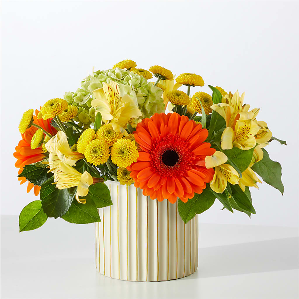 Autumn Sunshine Bouquet with Ivory Vase –  Jazmin Flowers, Chicago IL