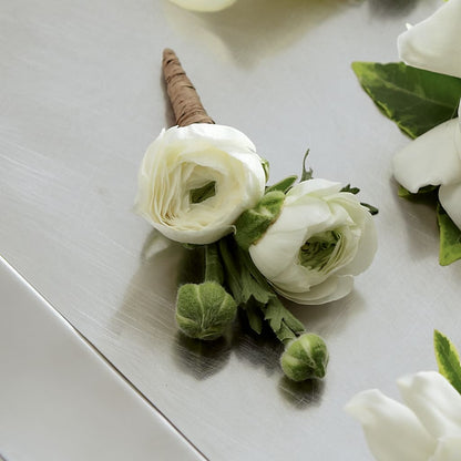 White Ranunculus Boutonniere –  Jazmin Flowers, Chicago IL